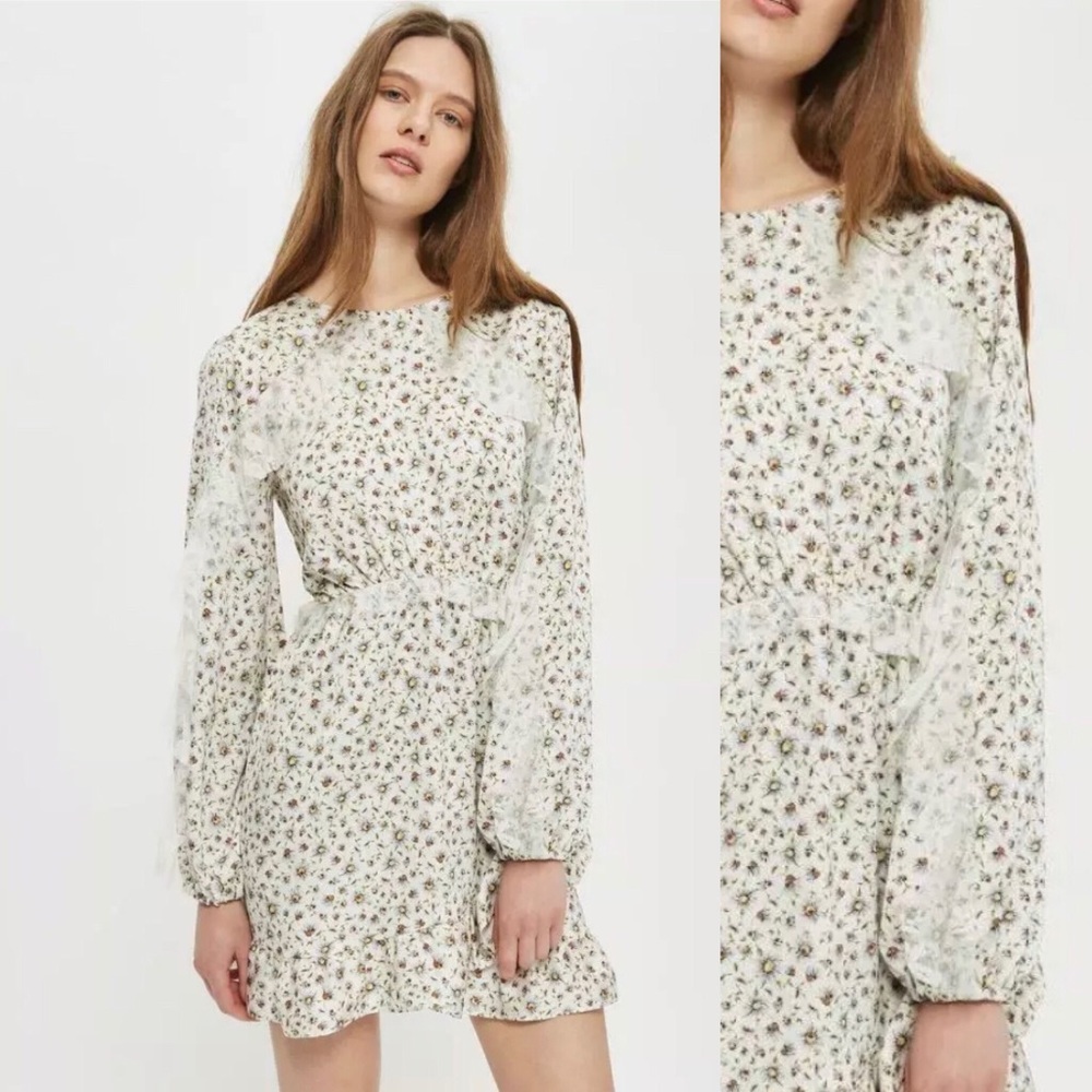 TOPSHOP Floral Ruffle Cut-Out Prairie dress